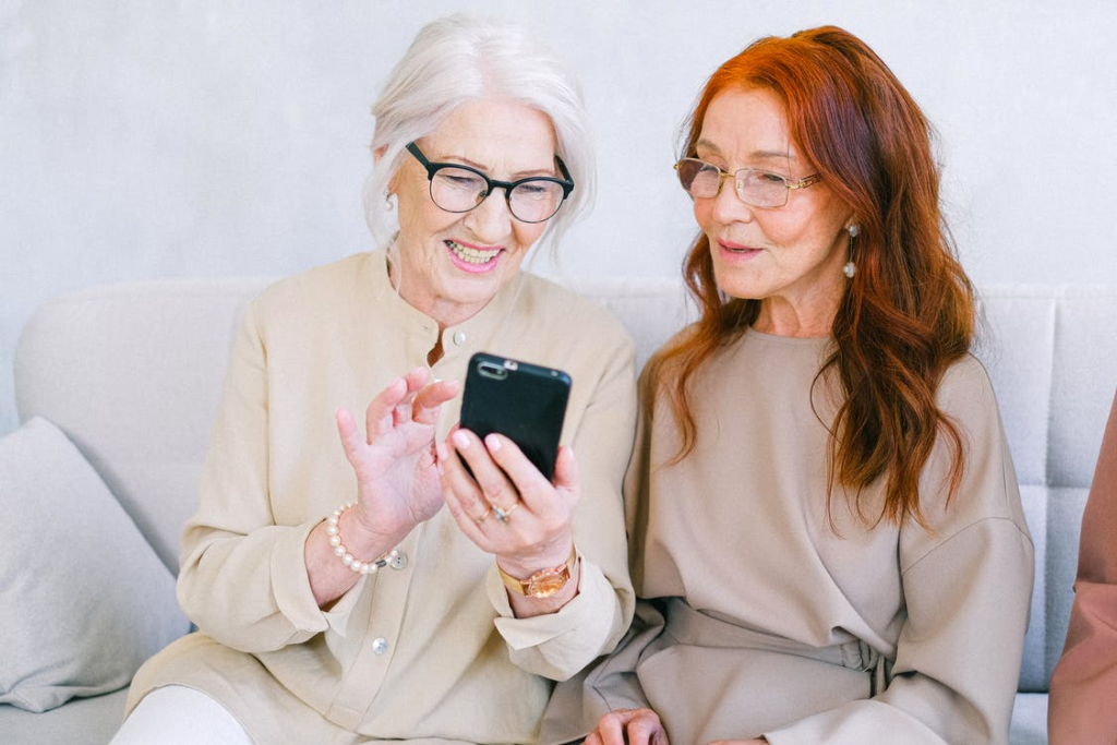 Elderly women using a smartphone