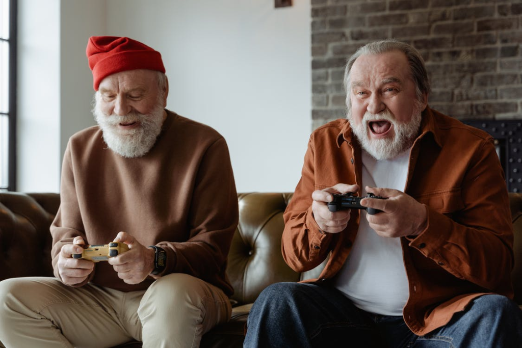 Seniors playing video games.