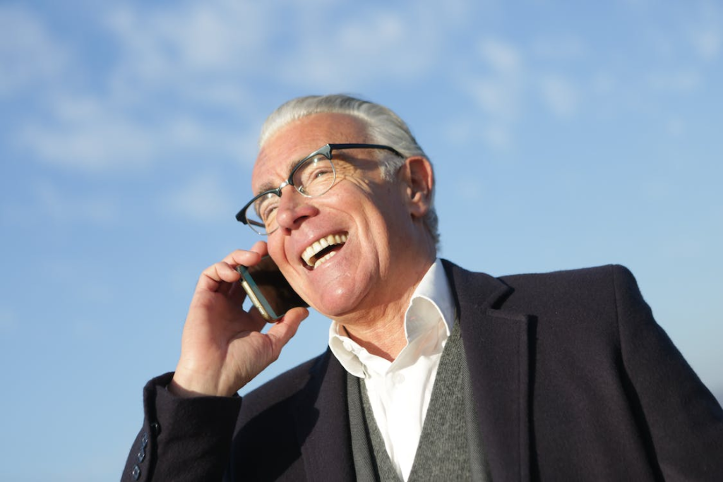 A senior talking on a mobile phone