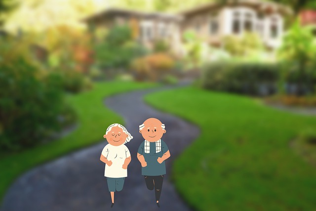 An illustration showing a senior couple jogging together