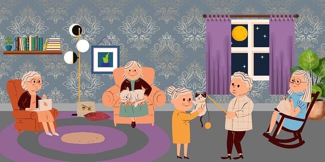  Illustration of seniors socialising at a retirement living community