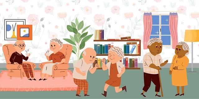 Illustration of seniors at a retirement living community